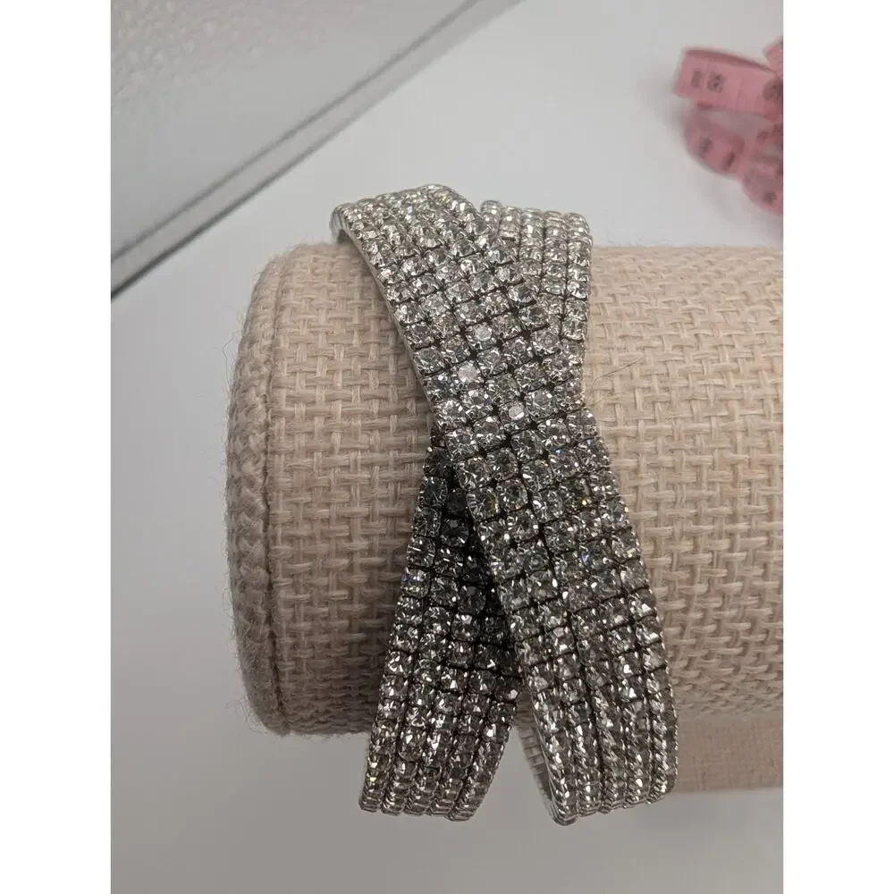 Sparkling Rhinestone Crystal Wide Cuff Bracelet Silver Tone Fashion Jewelry Wrap